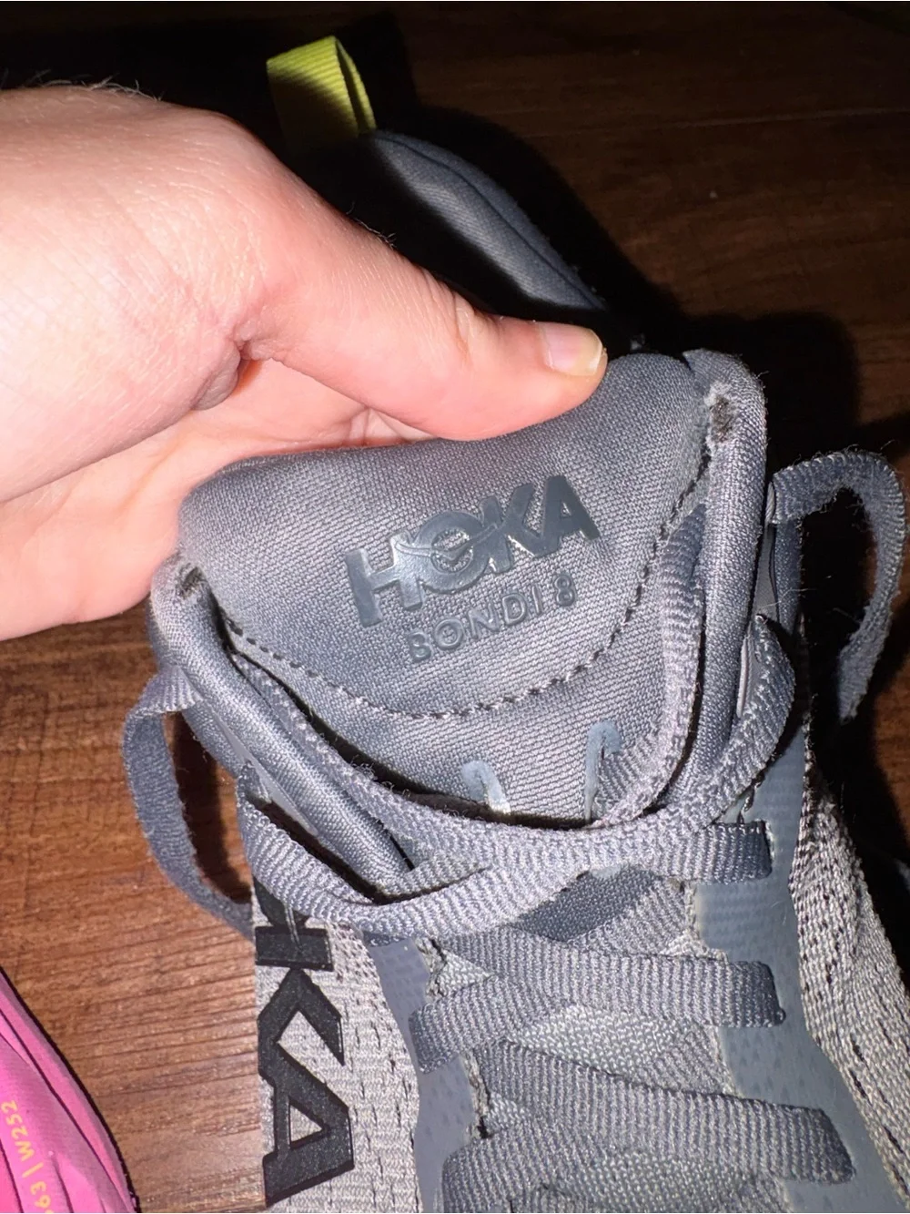 Hoka bondi 8 size 7.5 Dark Gray Running Shoes with Blue Logo Accent